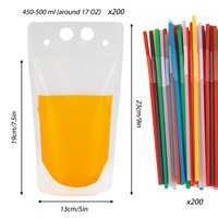 Sachet de boisson jetable en plastique transparent de haute qualité, 500 ml, jus, étiquette personnalisée, logo, sac de 8 oz, paille