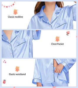 Cô Gái Đồ Ngủ Với Headband Bịt Mắt Tóc Tie Pyjama Set Mượt Nút-up Trẻ Em Đồ Ngủ 5Pcs 5-12years - Product Image 3