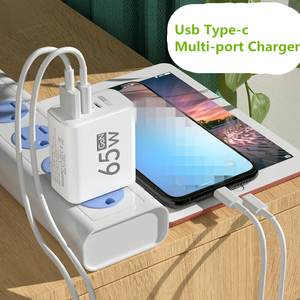 Ue US Plug Scrubbed Box 1USB + 2PD Cargador de teléfono móvil 65W Adaptador de corriente 5v2a Cabezal de carga rápida Puertos múltiples PD Tipo <span class=keywords><strong>C</strong></span> Cargador - Product Image 5