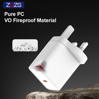 Chargeur mural ZUZG 20W PD & QC2.0 à charge rapide, type C, prise EU/UK, matériau PC ignifuge, tension universelle, multiprotection, blanc