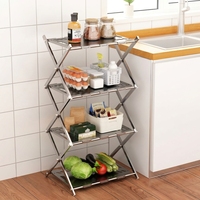 Étagère de rangement pliable à 4 niveaux en acier inoxydable, argentée, multifonctionnelle, légère, moderne, minimaliste, portable, pour le camping en plein air