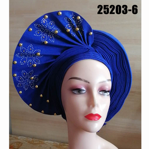 Cravate Aso Oko entièrement brodée à la main pour mariage traditionnel Sinya Beautiful Ladies Auto Gele Headtie With Pearl - Product Image 6
