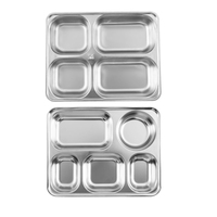 Plateau alimentaire divisé en acier inoxydable avec couvercle, assiette à lunch multi-compartiments pour enfants, cantine scolaire et préparation des repas quotidiens