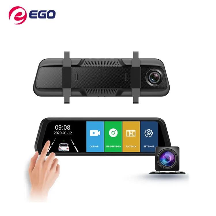 EGO Kamera Dasbor Layar Sentuh 10 Inci, Kamera Dasbor Tiga P Layar Sentuh 1080P dengan Lensa Ganda Wifi 2K Dvr Mobil