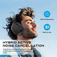 Audífonos Inalámbricos Over-Ear, Cancelación de Ruido Híbrida ANC, 65 Horas de Reproducción, Refuerzo de Bajos, Resistencia al Agua IPX3, Indicador LED, Qualcomm QCC3084, Deportivos