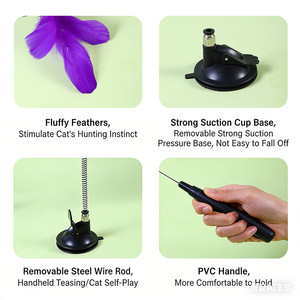 Etkileşimli Plastik Kedi Oyuncağı, Komik Tüy ve Çanlı, Vakumlu Tutucu ile Yavru Kedi Oyun Çubuğu Oyuncakları - Product Image 6