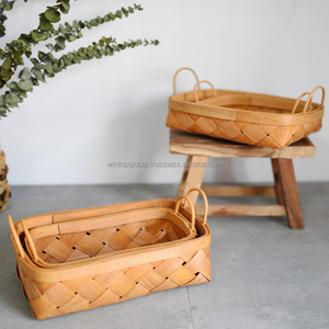 Cesta de almacenamiento directa de fábrica para el hogar, cesta de fruta tejida con astillas de madera, forma rectangular, precio barato para uso alimentario - Product Image 3