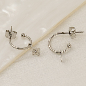 ZOGXIN <b>Hoop</b> Earrings Gold And <b>Silver</b> Stainless Steel Star Pattern Bezel Setting Everyday Wear - Product Image 4