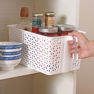Japanese Style Plastic Storage Basket Rectangle With Handle For Food Storage Off White Black White 3036 - Product Image 3