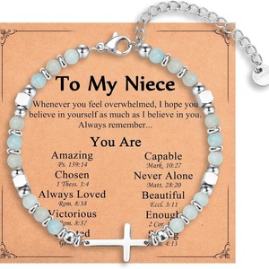 Pulsera de Piedras Naturales de 6mm con Cruz Religiosa de Acero Inoxidable y Amazonita, Regalo de Joyería - Product Image 4