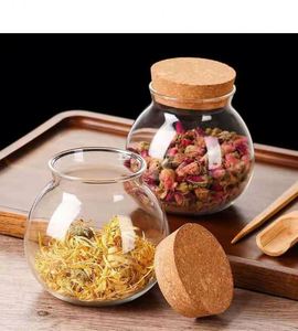 Récipient en verre transparent moderne, design rond, avec bouchon en liège pour fruits secs et thé, utilisation en cuisine pour le stockage des aliments - Product Image 4