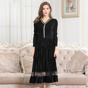 2019 otoño Vestido largo <span class=keywords><strong>de</strong></span> nuevo estilo chifón largo vestido con encaje bar <span class=keywords><strong>de</strong></span> dobladillo inferior - Product Image 2