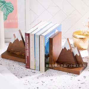 <b>Solid</b> <b>Wood</b> Bookends 16x10x16cm Mountain Design Decorative Office <b>Desk</b> Accessory - Product Image 1