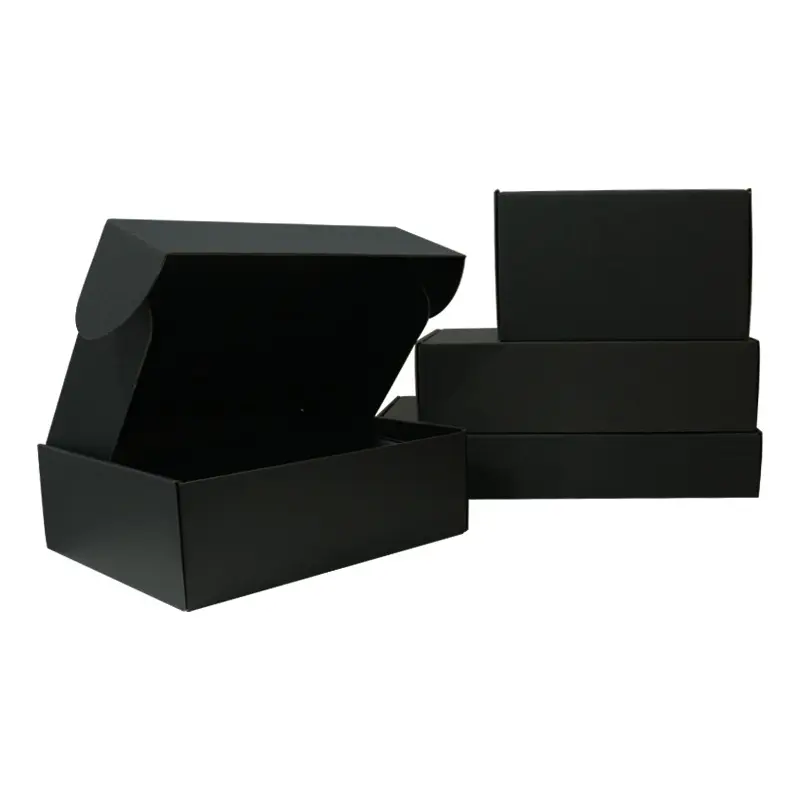 Kotak kemasan kado kosmetik hitam kotak penyimpanan pakaian pengiriman sepatu kotak kertas Mailer bergelombang