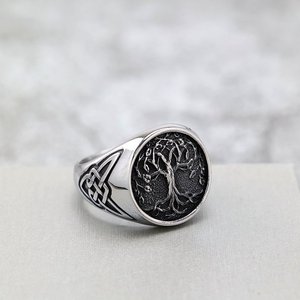 Anillo de acero inoxidable yunnique para hombre, diseño de árbol de la vida vikingo, joyería redonda estilo Hip Hop, regalo para él - Product Image 1