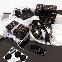 Papier d'emballage cadeau en silicone avec revêtement en feuille d'aluminium noir à motif étoile, nouveau design, 43x300cm, lot de 3 rouleaux