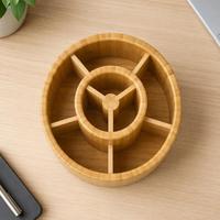 Porte-stylos en bambou, 360 °   Organisateur rotatif pour fournitures artistiques, rangement de bureau pour feutres