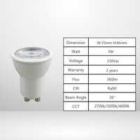 Bohlam LED Mini GU10 3W 2700K/3000K/4000K Dapat Diredupkan PC AC Lampu Sorot Hunian untuk Pencahayaan Tersembunyi CRI 90 300 Lumens 25000 Jam