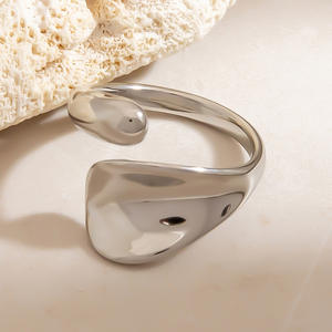 Stainless Steel Teardrop Shape <b>Adjustable</b> <b>Bracelet</b> Unisex Jewelry U Shaped Irregular Design Solid Color Fashion Accessory - Product Image 1