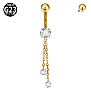 Nouvelles bagues de nombril incurvées en titane ASTM F136 plaqué zircon marquise avec chaîne, filetage interne - Product Image 5