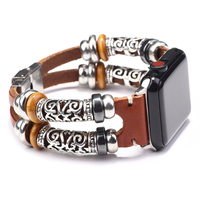 Bracelet de montre en cuir enveloppé de tubes en acier inoxydable multicouche rétro de luxe pour Apple Watch 46 mm