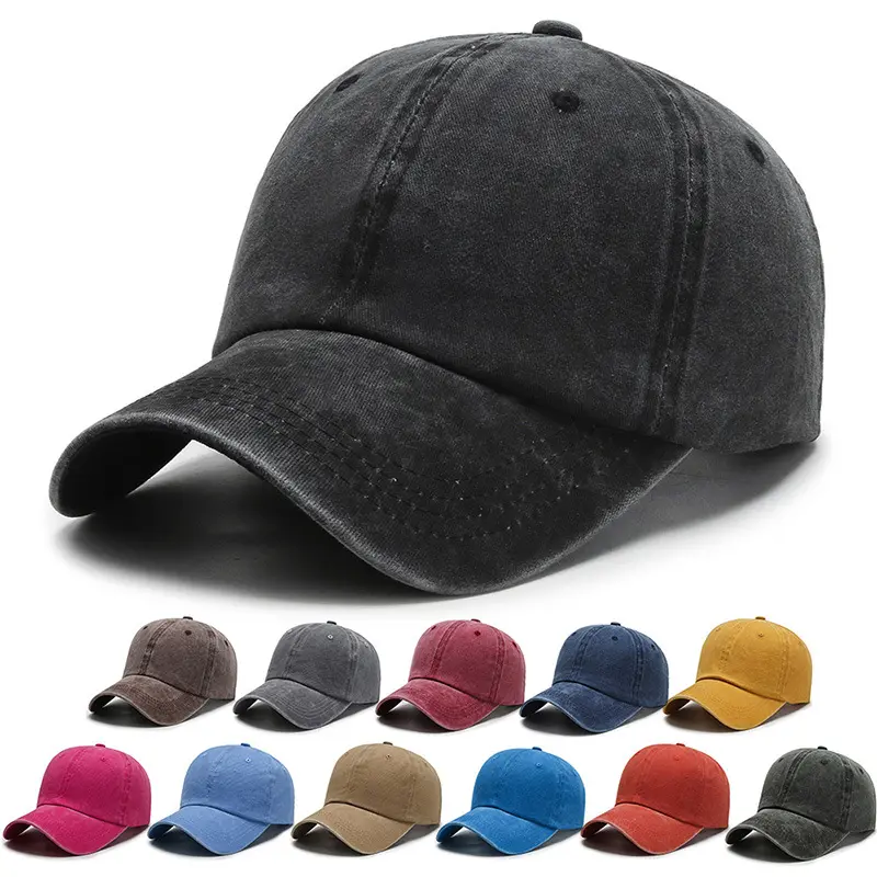 Hot Sales Washed Cloth Old Casual Hat 6 Panel High Quality Embroidered Baseball Cap Sun Visor Solid Color Peaked Baseball Cap