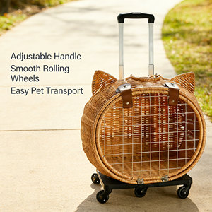 Sac de voyage portable pour animaux de compagnie en rotin <span class=keywords><strong>avec</strong></span> roulettes - Product Image 2