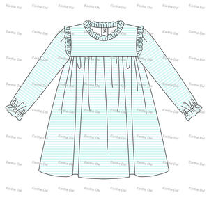 Abiti da bambina alla moda a manica lunga con volant in maglia di cotone a righe monogramma <span class=keywords><strong>autunno</strong></span> inverno vestito da principessa per bambini - Product Image 5