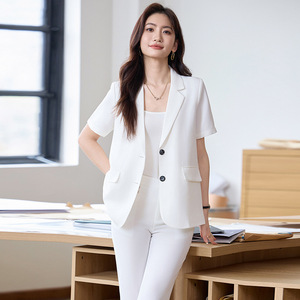 Women's Short Sleeve Suit <b>Set</b> Summer <b>Office</b> Lady Anti-Wrinkle Professional Workwear Black Jacket Pants <b>Set</b> - Product Image 2
