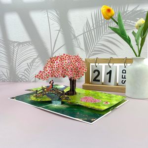 Pop Up <b>Anniversary</b> <b>Card</b> 3D Cherry Blossom Bridge With Couple Romantic Greeting <b>Card</b> For Wife <b>Husband</b> Her - Product Image 2