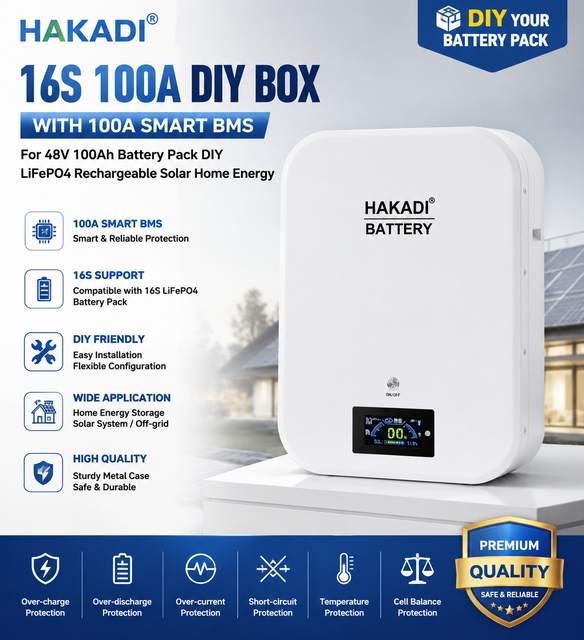 HAKADI Wholesale 16S 100Ah DIY Battery Box with 100A JK Smart BMS for 48V 51.2V LiFePO4 Battery Pack Solar Home Energy Storage