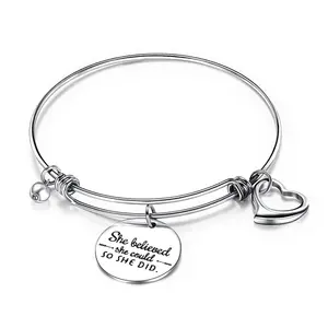 Friendship Gift Inspirational Adjustable Silver Engraved Charm She Believed Bracelet