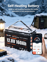 Batterie LiFePO4 Enlzh 12,8 V 160 Ah avec BMS auto-chauffant intégré, écran LCD Bluetooth, pack de batteries au lithium solaire OEM