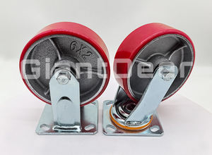 Günstiger Preis Platten montierte Rollen räder Hochleistungs-Eisenkern Rote PU-Lenkräder Industrie mit Bremse - Product Image 4