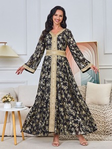 Robe de soirée longue en polyester plissé avec ceinture, couleur platine, vert clair, vert foncé, rose, noir, pour femmes musulmanes, Abaya Kaftan, vente en gros - Product Image 5