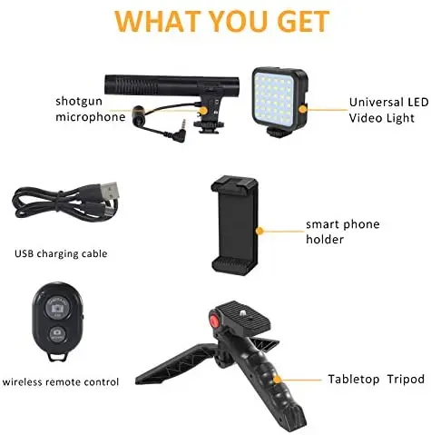 Smartphone Camera Video Microphone Vlogging Kit with microphone mini led light and tripod