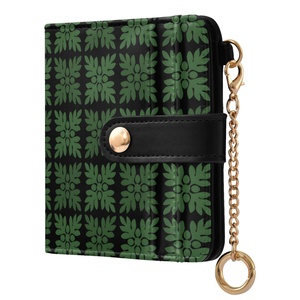 กระเป๋าสตางค์แม่เหล็กแบบสั้นบางพิมพ์ลายใบอูลูสีเขียวฮาวาย ป้องกัน RFID พร้อมพวงกุญแจหนัง PU สำหรับผู้หญิง - Product Image 1