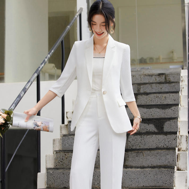 Business Girl Coat Pant Suits Women's Navy Blue Pant Suit Tailored