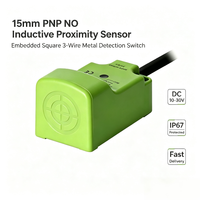 Capteur de proximité inductif carré intégré de 15 mm, détection à 3 fils PNP NO, interrupteur de détection de métal pour l'automatisation industrielle