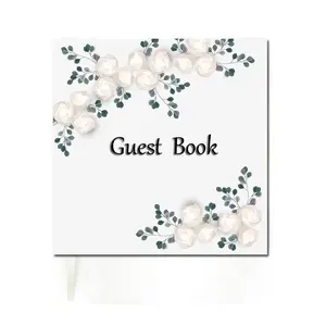 Custom Signature Memory Book Gold Embossed Leather Hardcover Funeral Guest Book with Picture Pocket