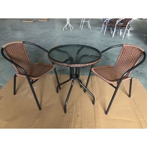 Mesa redonda de vidrio para exteriores, 80 cm de diámetro, vidrio templado con efecto de ondas de agua, diseño minimalista, duradera para uso en balcón - Product Image 3