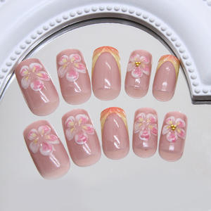 Uñas Postizas Cuadradas Medianas de ABS con Flores 3D Rosadas Personalizadas, Uñas Artificiales de Alta Calidad, 24 Piezas, Uñas Talladas - Product Image 4