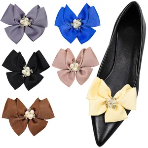 Detachable Pearls Bow Shoes Clips for Ladies Heels Bow Shoe Decorations Accessories Shoe Buckle