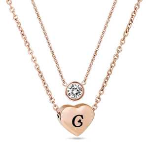 Collier en or rose en forme de cœur avec diamant, gravure laser 12 mm, initiales, pour femme, à porter au quotidien - Product Image 4