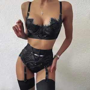 Oem Green Silk Lace Two Piece Valentines Wholesale Sexy Lingerie Set Sexy Hot Transparent Panties Ropa De Mujer Nina