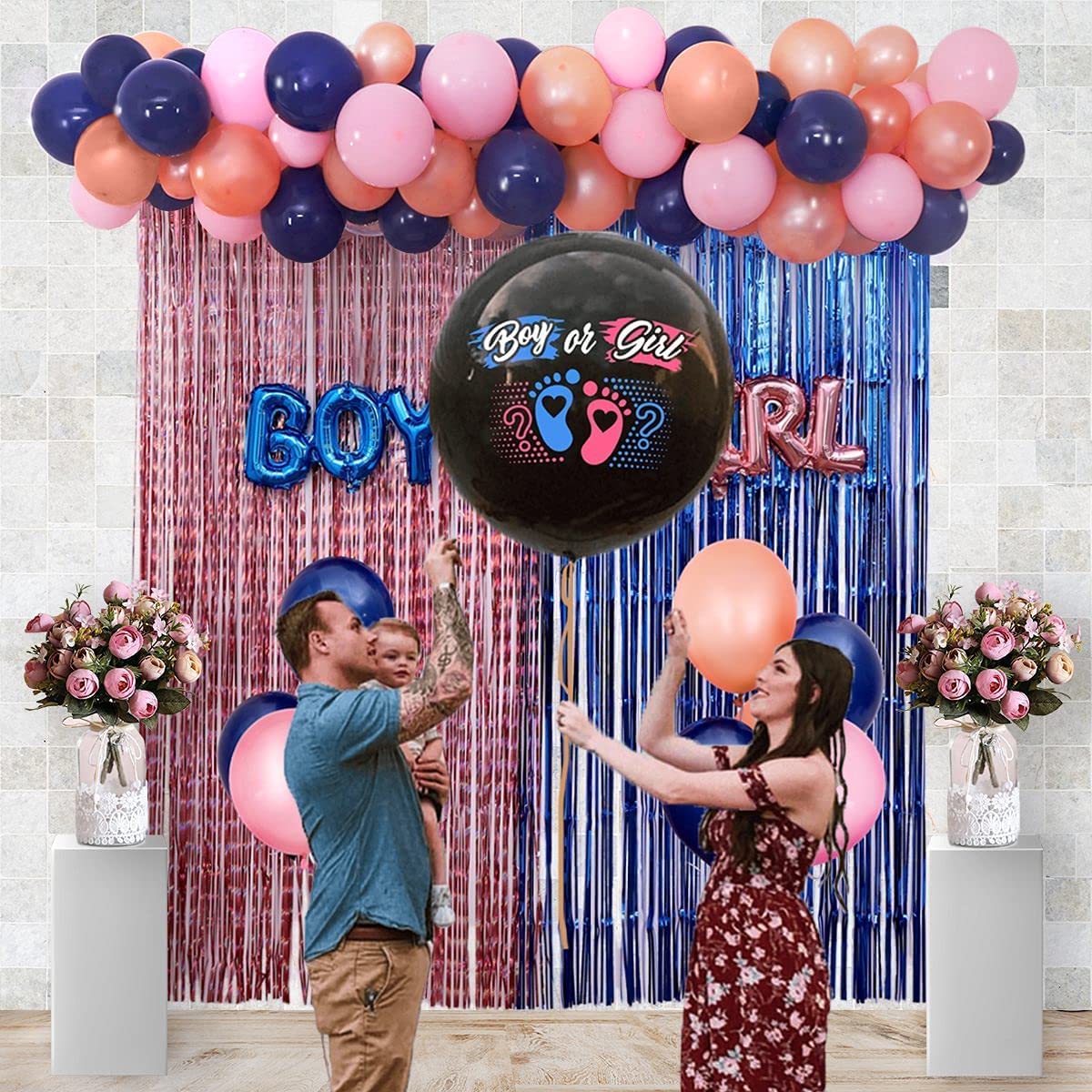 Gender Reveal Party Supplies - Navy Blue & Rose Gold
