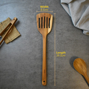 Espátula Ranurada de Madera de Teca Haruka Ecológica y Natural OEM, Segura para Alimentos, Sin Pintura, Halal, Personalizable - Product Image 6
