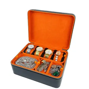FORTE seyahat deri depolama mücevher kutusu organizatör deri İzle takı saklama kutusu çift iki katmanlı çekmece ile fermuar