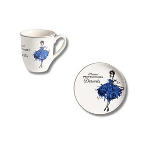 Ensemble tasse et assiette à dessert Robe de ballerine bleue avec inscription inversée 'Desserts' 22 cm - Product Image 1