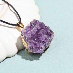 Pendentif en cristal de pierre naturelle grappe de cristal pierre Druzy géodes d'améthyste couvertes de <span class=keywords><strong>collier</strong></span> plaqué or - Product Image 4